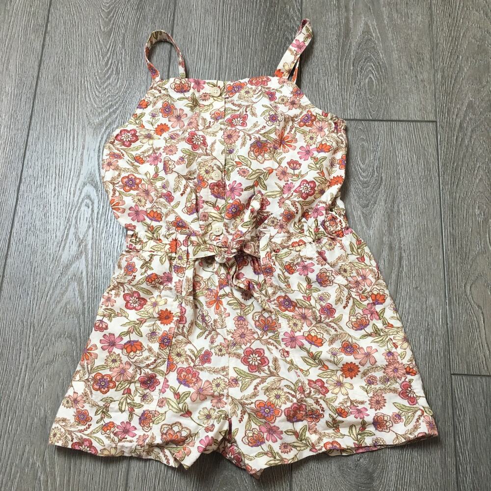 Old Navy Girls Romper Cream Floral Decorative Shoulder Tie Cami Romper Size 8 M